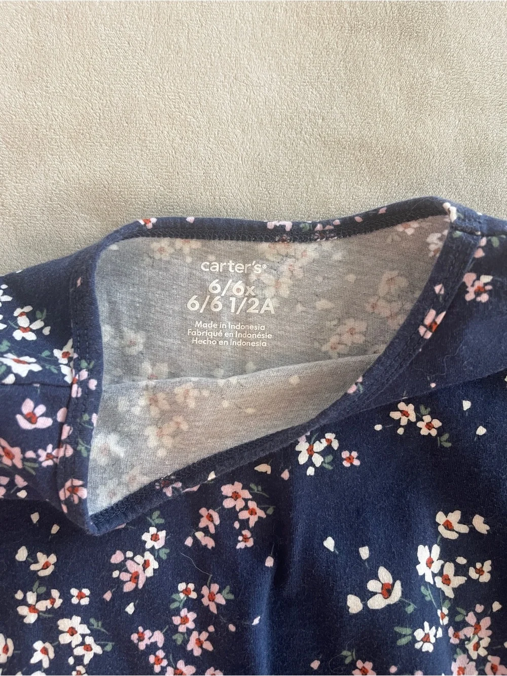 Carter's Navy Floral Long Sleeve Cotton Dress with Pink and White Blooms
